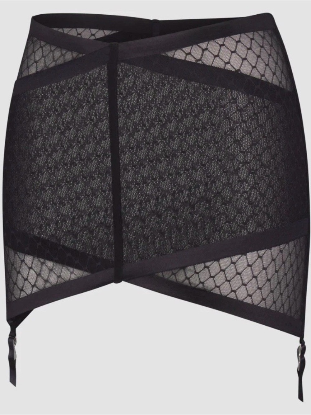 Savage X Fenty SHOW N' TELL MESH GARTER SKIRT In Black Caviar Size L